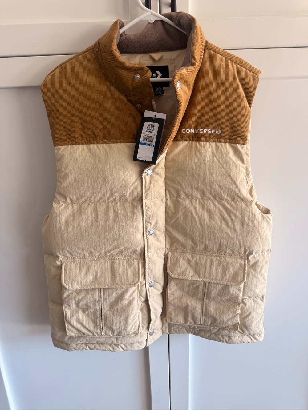 Converse Men’s Corduroy Yoke Tan and Cream Puffer Vest
